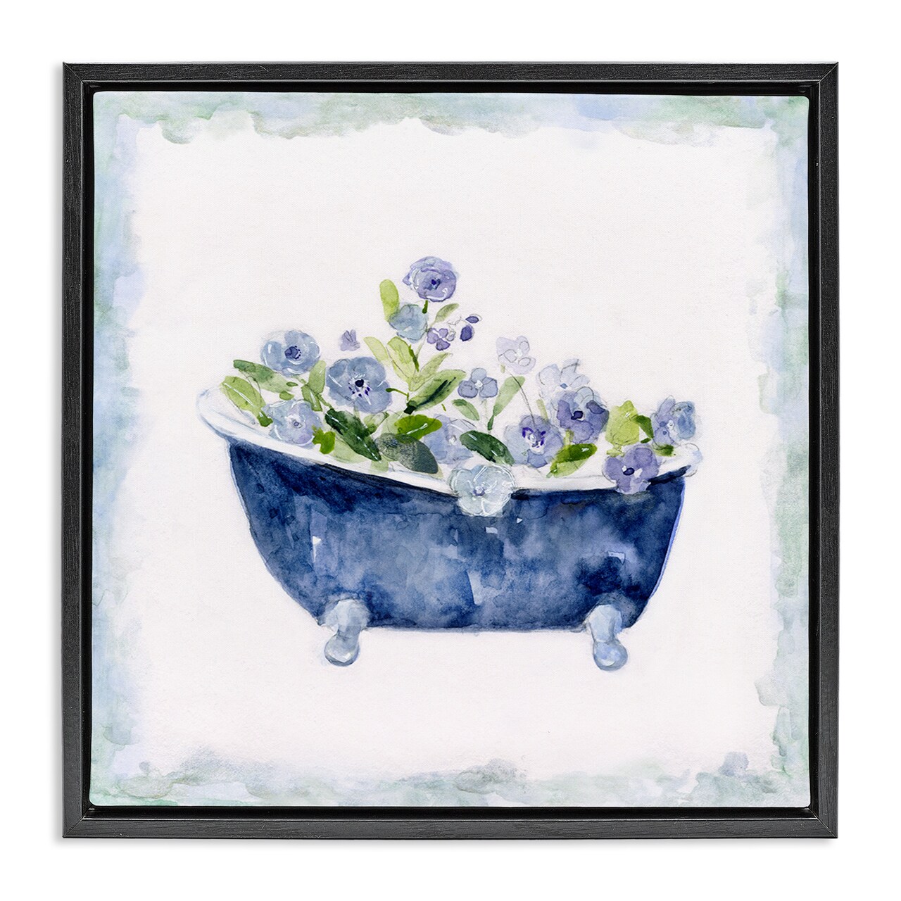 Stupell Industries Charming Blue Bathtub Florals Framed Floater Canvas Wall Art